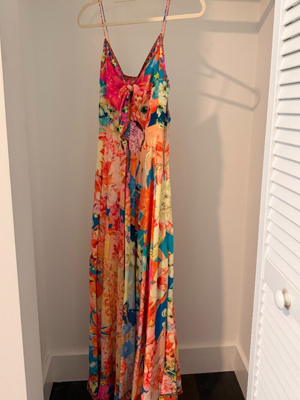 CAMILLA Silk Crystal Embellished Floral Maxi Dress XS Multicolor